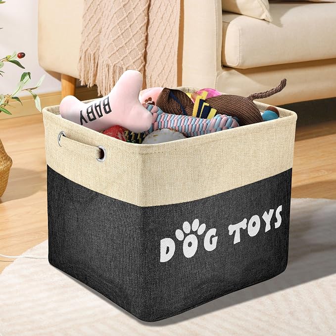 PET ARTIST Dog Toy Basket, Large Collapsible, Black, L:15"x13"x12" | Dog Toy Bin Box, Comfortable Handles, Large Pet Toy Storage Organizer, For Accessories, Toys, Coat & Clothing, Blanket Leash - Image 2
