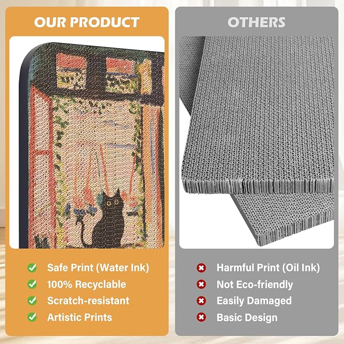 Cat Wall Scratcher, Art Cat Scratching Board for Indoor Cats | Wall Mounted Cat Scratch Pad, Water-Based Ink, Hook&Loop Strips, Floor or Wall Use, 16.7x11x1 Inch, The Open Window - Image 6