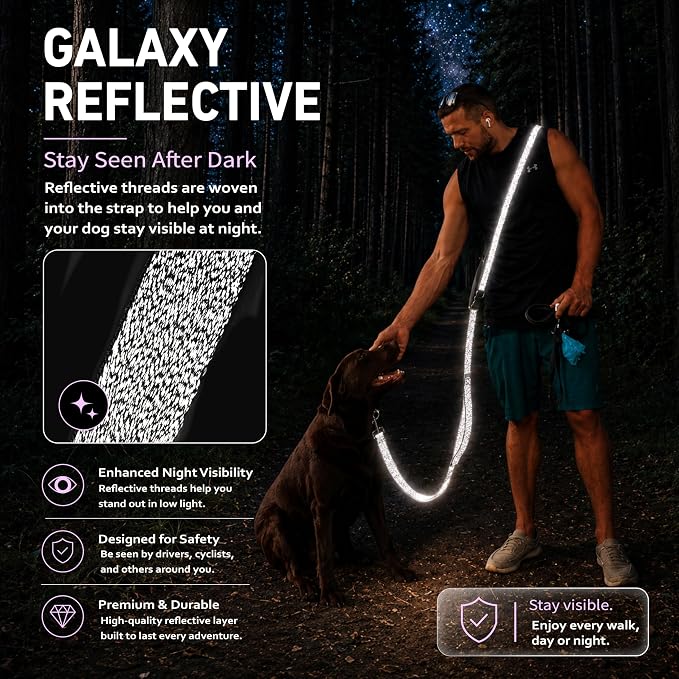 Hands Free Dog Leash,Galaxy Reflective, Crossbody Dog Leash,Purple | Galaxy Reflective • Crossbody Carry • Soft Velvet Handles • Everyday Comfort - Image 4