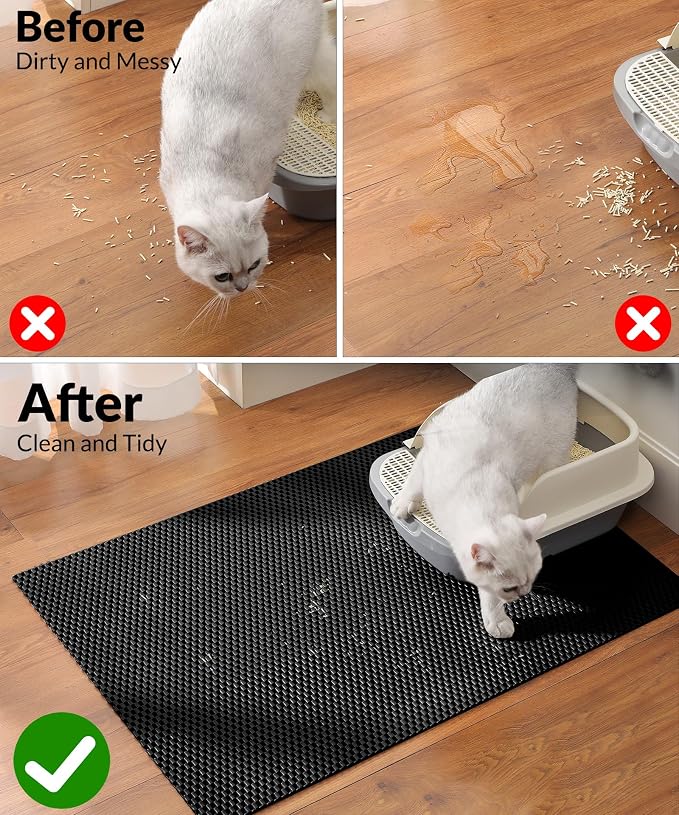 Cooyes Cat Litter Mat - Cut to Fit Any Place, 35"x23" Large Litter Trapping Mat for Litter Box, Easy to Clean, Waterproof & Non-Slip Kitty Pad, Scatter Control to Protect the Floor (Black) - Image 5