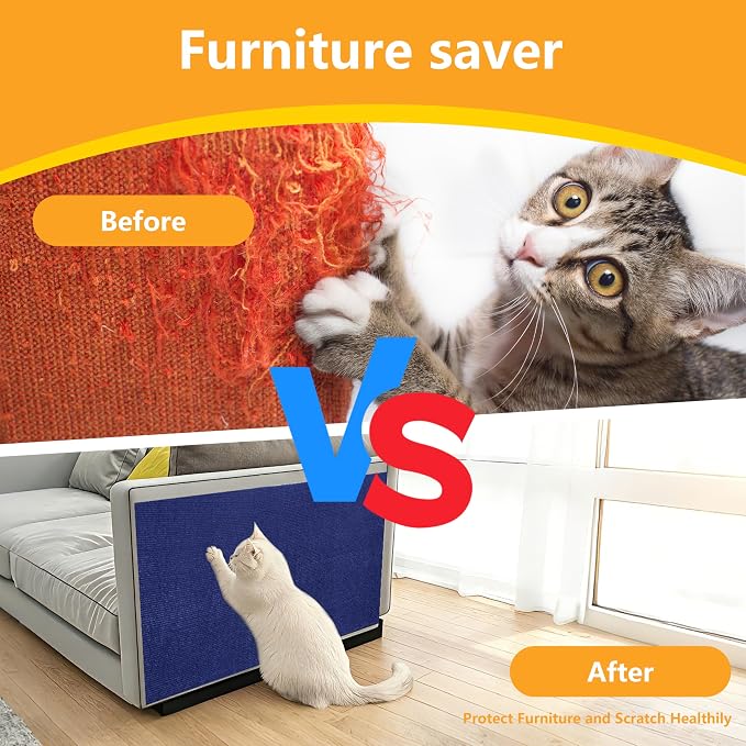 Cat Scratch Pad for Wall, Scratch Furniture Protector(78.7”×15.8”) | Cuttable and Adhesive Cat Scratching Mat, Fun Interactive Scratcher (Dark Blue) - Image 4