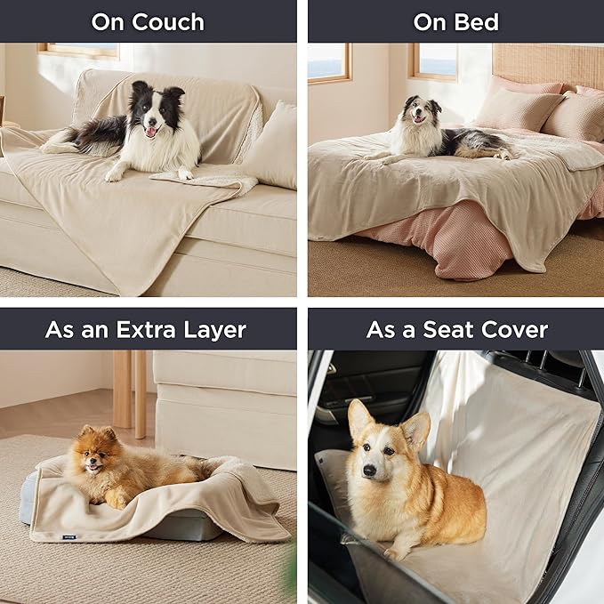 Bedsure Waterproof Dog Blankets for Large Dogs Sherpa Fleece Throw, 50X70 | Washable Soft Plush Pet Cat Blanket for Couch Cover, Reversible Cozy Calming Furniture Protector Warm for Senior Dogs,Cream - Image 5