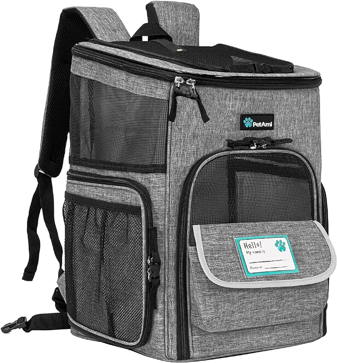 PetAmi Dog Backpack Carrier, Airline Approved 4-Way Entry Cat Backpack Carrier, Ventilated Mesh, Collapsible Pet Carrier for Small Puppy, Kitten, Hiking, Travel Car, Vet, up to 18 lbs, Heather Gray by PetAmi