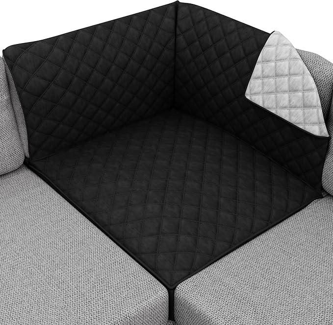Sofa Shield® Couch Sectional Corner Slip Cover with Strap, Black Gray | Reversible Furniture Protector, Stain and Tear Resistant Cushion Cover, Machine Washable Slipcover for Pets, Cats 70 inch by SofaShield