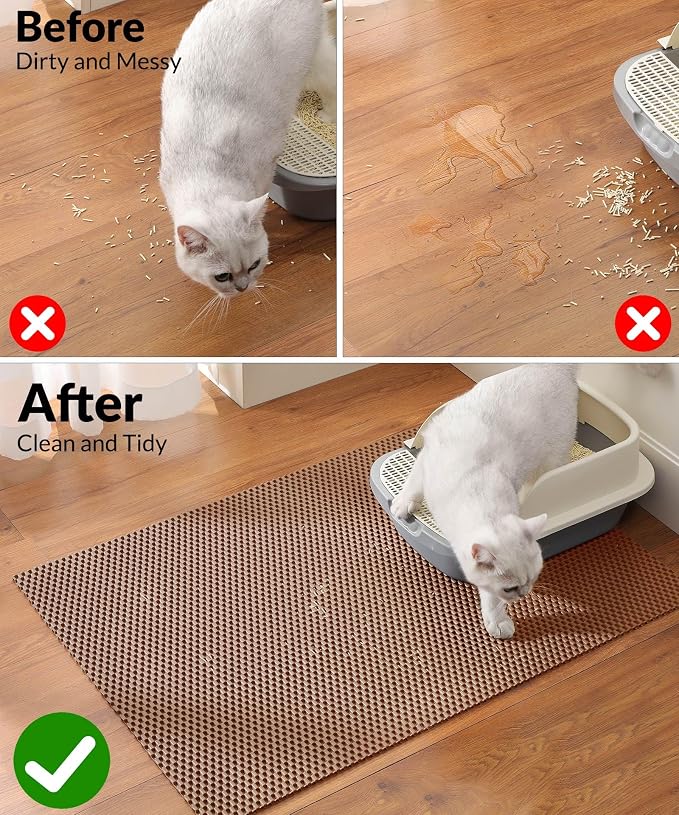 Cooyes Cat Litter Mat - Cut to Fit Any Place, 35"x23" Large Litter Trapping Mat for Litter Box, Easy to Clean, Waterproof & Non-Slip Kitty Pad, Scatter Control to Protect the Floor (Khaki) - Image 8