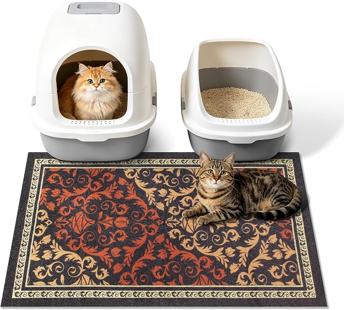 Cat Litter Mat, 33"x22" High-Density PVC Cat Litters Trapping Mat, Waterproof & Non-Slip Backing, Litter Box Catcher, Soft on Kitty Paws, Easy Washable Pet Supplies Brown-Green by Yigerlee