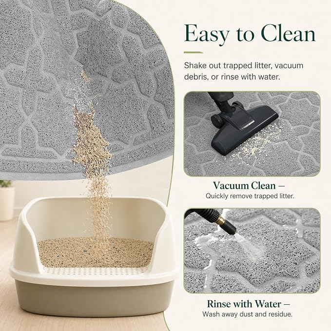 Yimobra Cat Litter Mat, Easy Clean Trapping PVC Mat, 47" x 36", Waterproof Backing, Non Slip Bottom, Scatter Control Pad for Litter Box, Grey - Image 5