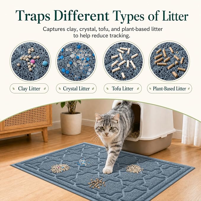 Yimobra Cat Litter Mat, Easy Clean Trapping PVC Mat, 47" x 36", Waterproof Backing, Non Slip Bottom, Scatter Control Pad for Litter Box, Tea Blue - Image 2