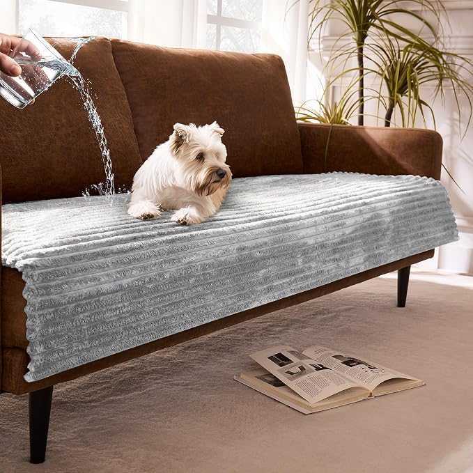 Dual Non-Slip Couch Cover for Dogs Waterproof, Fuzzy Soft Pet Couch Covers for Sofa 3 Cushion, Pet Friendly Soft Dog Bed Covers Sofa Cover Washable (Seagull Gray, 33" x 75" 1 Pack) by Meider