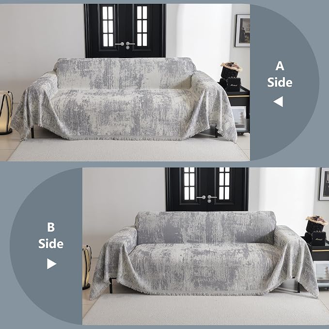 MYSKY HOME Sectional Couch Cover Sofa Covers for Sectional Sofa L Shape Chenille Couch Protector Grey Geometric for Dogs Pets Couch Throw Cover Washable Durable for Home Decor, 91" X134" - Image 6