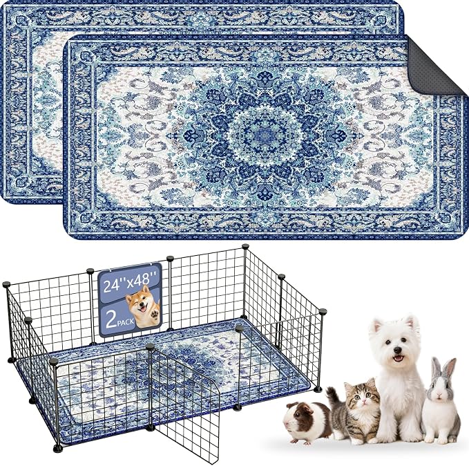 Washable Guinea Pig Pee Pads,Reusable Guinea Pig Cage Liner 2 Pack | Waterproof, Leak-Proof, Absorbent & Non-Slip, 24"x48" Bedding Potty Training Mat for Small Animal Rabbit Bunny Hamster Rat by Verdasun