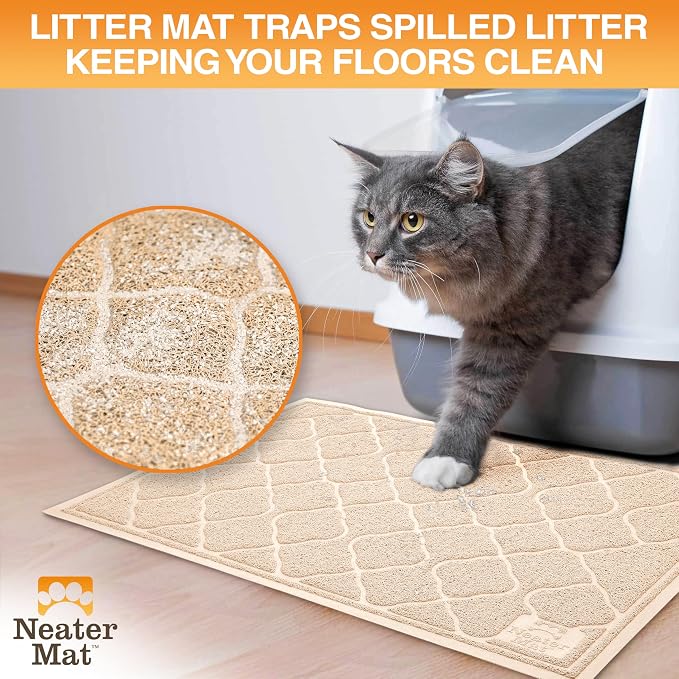 Neater Pets Neater Mat Cat Litter Mat, Thick & Durable Cat Mat for Litter Box, Trapper Pad Catches Mess to Protect Indoor Floors, Soft on Kitty Paws, Anti-Skid Grip Backing, Easy to Clean, Beige - Image 2