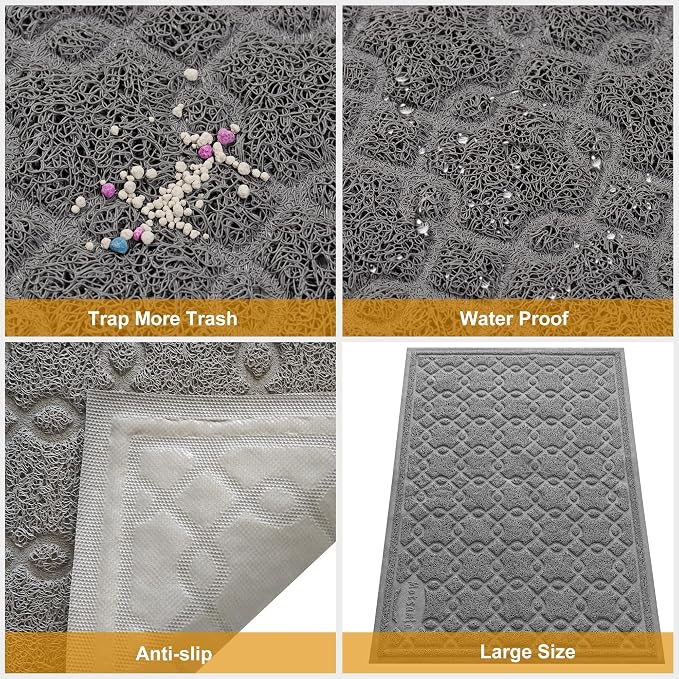 Cat Litter Box Mat, 35" x 24" Large Kitty Litter Trapping Mat Keep Floor Clean, Litter Box Mat Scatter Control, Waterproof, Easy to Clean, Durable Large Size Litter Mats for Floor - Image 5