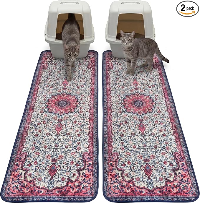Hompet Cat Litter Mat 2 Pack, 20x60 Large Machine Washable Trapping Mats for Cats, Super Absorbent & Urine-Proof Cat Litter Box Mat for Floor, Waterproof & Non Slip Kitty Litter Rug by Hompet