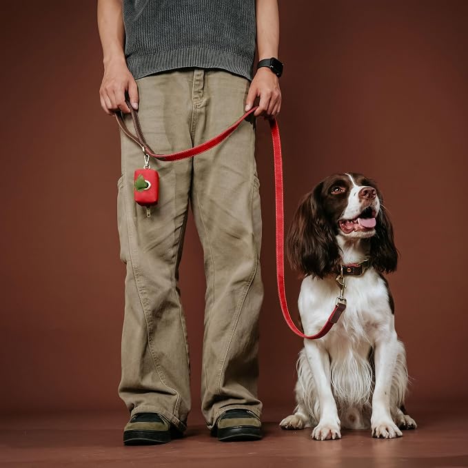 PU Leather Dog Leash for Medium Dogs, 5ft Soft Padded Handle, Red | Comfortable Grip for Daily Walking Training, Full Control, Metal D-ring, Tangle-Free 360° Swivel Clasp, Easy to Clean, 3/4in - Image 2