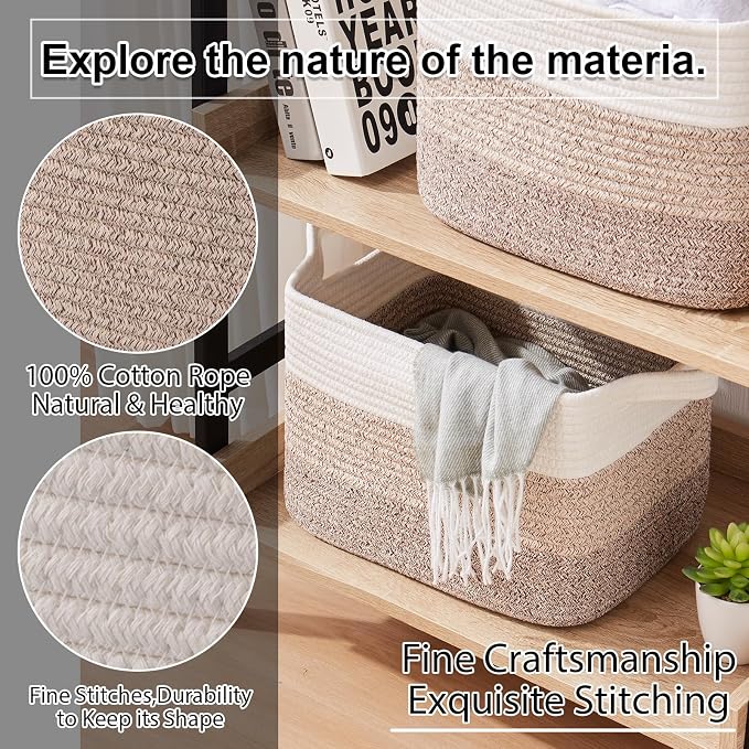 OIAHOMY Storage Basket, Woven Baskets for Storage, Cotton Rope Basket for toys,Towel Baskets for Bathroom - Pack of 9, Gradient Yellow - Image 6