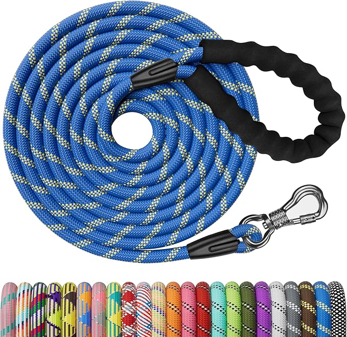 NTR Heavy Duty Dog Leash,15FT Long Rope Lead for Training with Swivel Lockable Hook,Reflective Threads and Comfortable Handle, Dog Lead for Walking,Hunting,Camping for Medium and Large Dogs by NTR