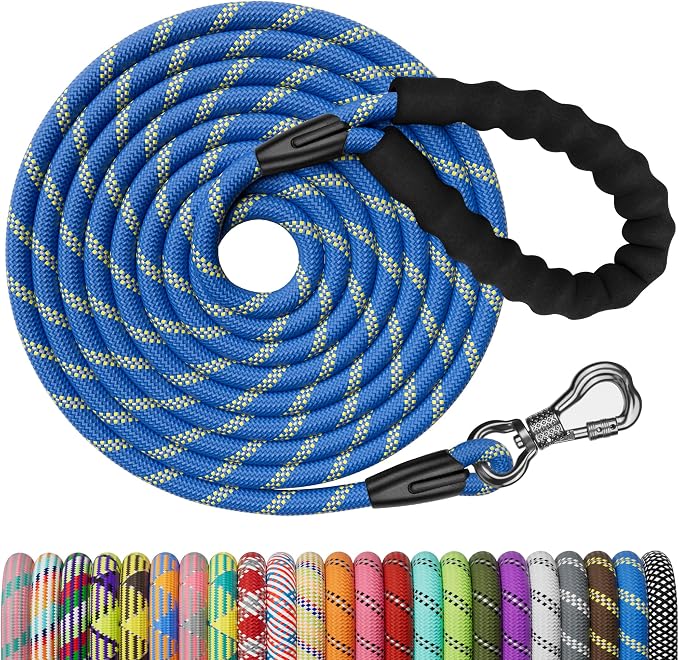 NTR Heavy Duty Dog Leash - 30FT Reflective with Swivel Lockable Hook and Comfortable Padded Handle, Puppy Leash for Walking, Hunting, Camping, Backyard - Blue by NTR