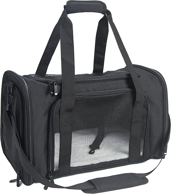 Soft Sided Carrier for Small Medium Cats Dogs,Removable Pad Collapsible Travel Pet Carrier Large Black by NextFri