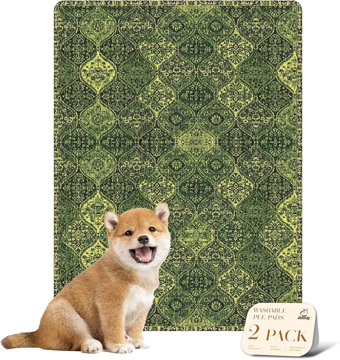 nunubaby Washable Pee Pads for Dogs, Stylish, Non-Slip and Leak-Proof Pee Pads. Reusable Potty Pads for Dogs for Crates and Floors.(Green/Multi,18" x24" ) by Nunubaby