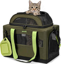 Pecute Cat Carrier,Top Expandable Dog Crate for Travel, Green | 5mm Anti-Collapse Steel Frame, Soft Mesh, Vet Visits, Foldable Travel Crate,Outdoor Hammock, Leakproof Pee Pad & Bowl by pecute