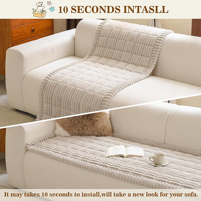MYSKY HOME Couch Covers for Dogs, Non-Slip Sofa Cover, Oatmeal, 27.6x82.7in | Couch Covers for Sofa, L Shaped Sectional Couch Cover, Sofa Covers for Pets Washable, Couch Cushion Cover, Leather Slipcover - Image 8