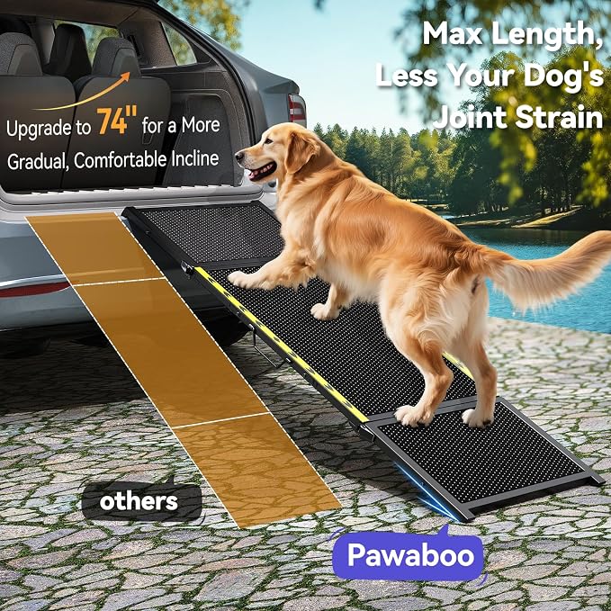 74'' L & 20'' W Longest Dog Ramp for Car - Extra Wide Portable Pet Dog Ramps for Large Dogs, Dogs Cars Ramp for Car SUV/Truck/RV/Bed, Lightweight Ramps with Non-Slip Mesh Up to 250LBS, Black | Extra Wide Portable Pet Dog Ramps for Large Dogs, Dog Car R... - Image 8