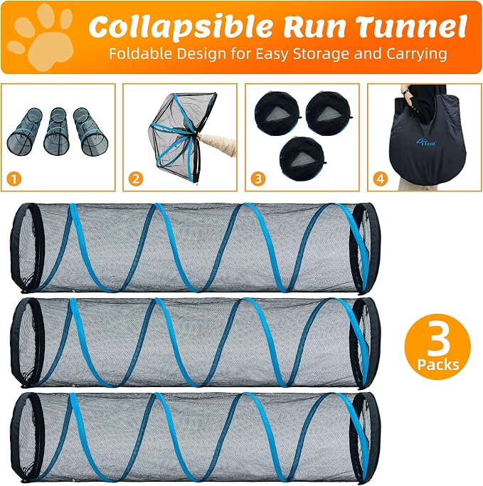 Cat Play Tunnel-for Indoors and Outdoors,Cat Tunnel Outdoor, Kitty Outdoor Enclosure, Cat Enclosures Easy to Connect with Two Zipper Doors,Product Size 59'' x 18'',3pcs /Set,Blue,3 Packs - Image 4