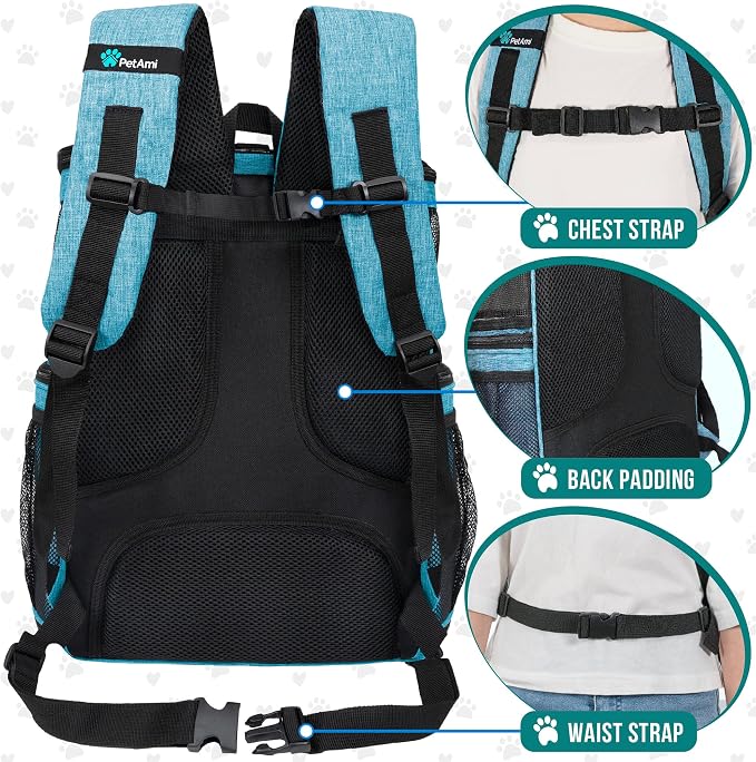 PetAmi Dog Backpack Carrier, Airline Approved 4-Way Entry Cat Backpack Carrier, Ventilated Mesh, Collapsible Pet Carrier for Small Puppy, Kitten, Hiking, Travel Car, Vet, up to 18 lbs, Turquoise - Image 5