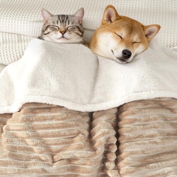 Waterproof Twin Blanket for Bed - Washable Large Dog Blankets for Bed Protector, Thick Cozy Fleece Calming Pet Blankets for Indoors & Outdoors, Linen, 60"x80" - Image 2