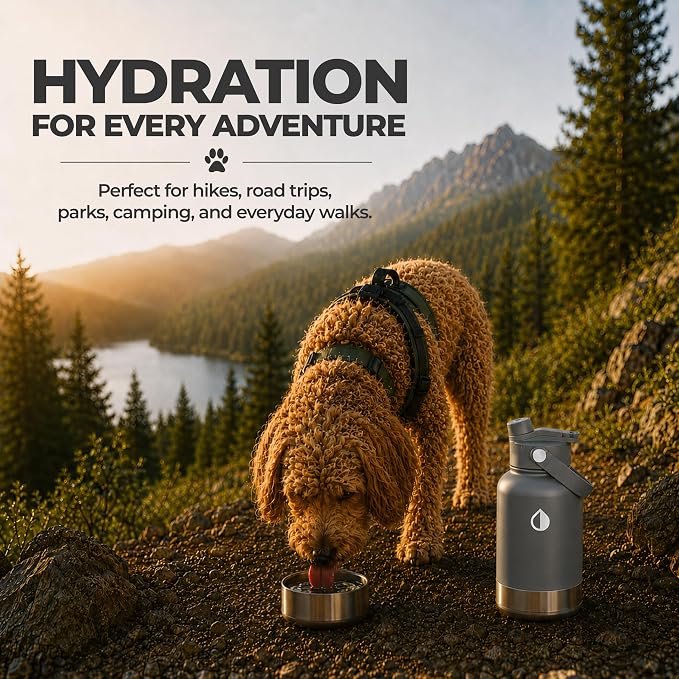 32 oz. Dog Water Bottle, Insulated Dog Travel Water Bottle, Stainless Steel Pet Water Bottle Dispenser Portable Food and Water Bowl for Dogs for Walking Dog Canteen Travel Kit - Image 8