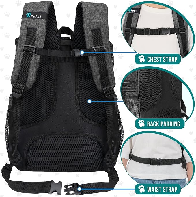 PetAmi Dog Backpack Carrier, Airline Approved 4-Way Entry Cat Backpack Carrier, Ventilated Mesh, Collapsible Pet Carrier for Small Puppy, Kitten, Hiking, Travel Car, Vet, up to 18 lbs, Charcoal Gray - Image 5