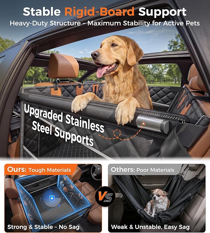 Doglike UNBREAK Hard Bottom Dog Car Seat for Back Seat Passenger Frinedly | [Military-Grade Protection], 450LB Ultra-Support Back Seat Extender for Dogs Carseat, Waterproof Pet Carseat XL Size - Image 3
