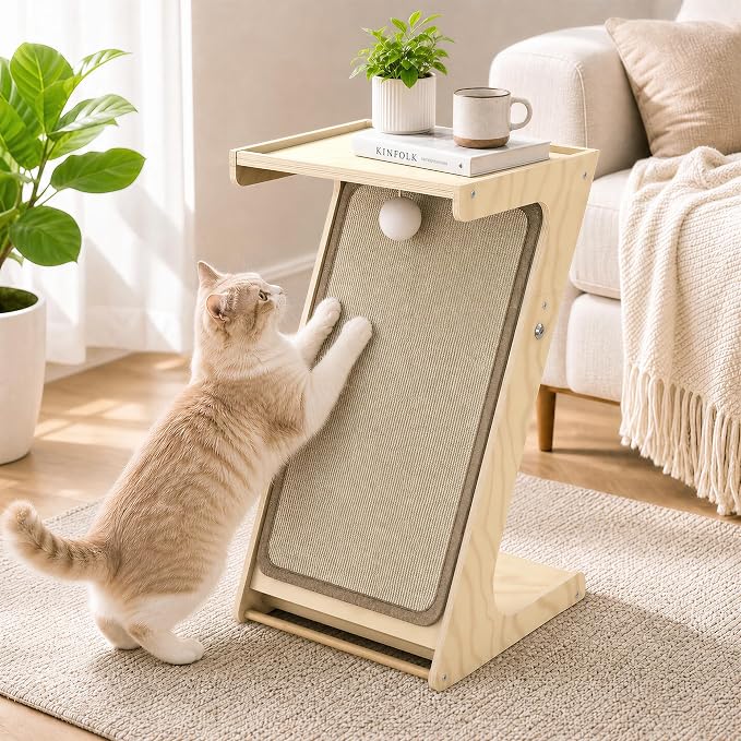 Cat Scratching Post Z-Shaped Cats Scratcher Side Table for Couch Sofa | Protector for Cat Claws, Removable Sisal,Wooden Frame, Durable Scratching board for Indoor Cats by Unknown