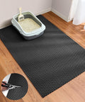 Cooyes Cat Litter Mat - Cut to Fit Any Place, 47"x35" Large Litter Trapping Mat for Litter Box, Easy to Clean, Waterproof & Non-Slip Kitty Pad, Scatter Control to Protect the Floor (Black) by Cooyes