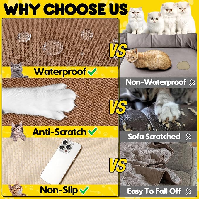 Loiion Cat Scratch Proof Furniture Protector Waterproof Sofa Cover 134"x91" | Pet-Friendly Couch Protector, Anti-Scratch & Anti-Slip Sofa Cover For Cats Dogs Kids, Machine Washable - Image 5