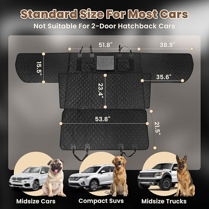Hard Bottom Dog Car Seat Cover for Back Seat with Door Protector | 100% Waterproof, Tear-Resistant & Non-Slip, Back Seat Cover for Small Mid Cars, SUVs & Trucks, Holds 450Lbs, Easy to Clean - Image 2
