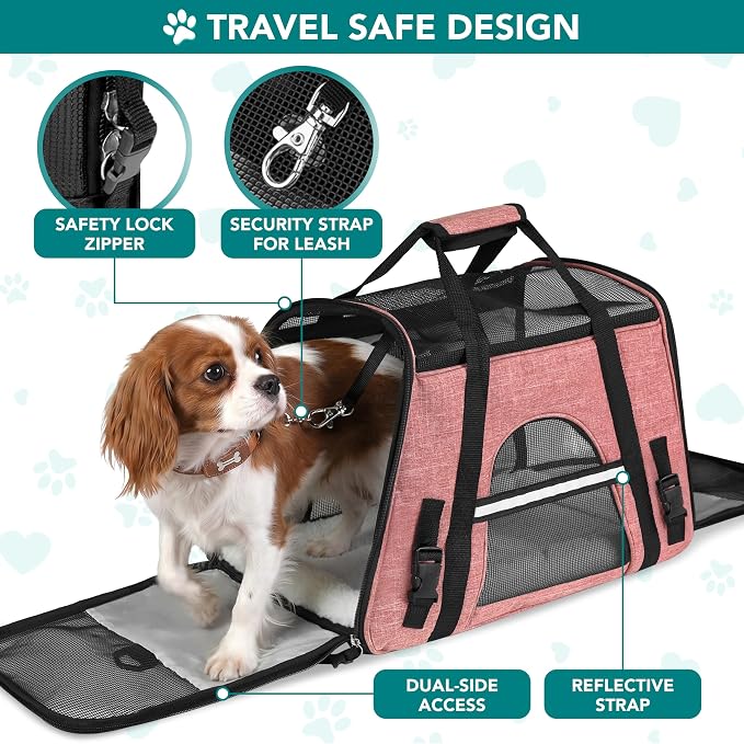 PetAmi Airline Approved Pet Carrier Cat Small Dogs, Small Heather White Red | Soft Sided TSA Travel Bag, Sherpa Bed, Breathable Mesh Ventilation, Collapsible Bowl, Fits Under Seat, Up to 18 lbs - Image 4