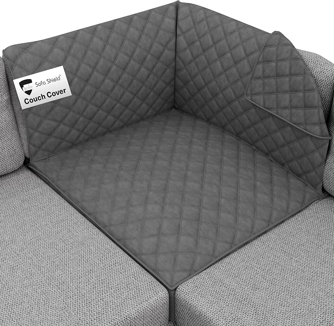 Sofa Shield® Couch Sectional Corner Slip Cover for Dogs with Strap Charcoal | Reversible Furniture Protector, Stain and Tear Resistant Cushion Cover, Machine Washable Slipcover for Pets, Cats 70 inch by SofaShield