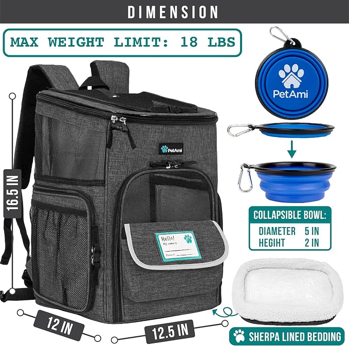PetAmi Dog Backpack Carrier, Airline Approved 4-Way Entry Cat Backpack Carrier, Ventilated Mesh, Collapsible Pet Carrier for Small Puppy, Kitten, Hiking, Travel Car, Vet, up to 18 lbs, Charcoal Gray - Image 2