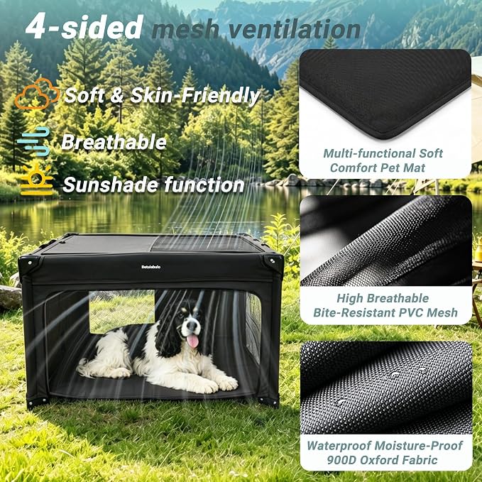 36 Inch Collapsible Travel Dog Crate, 4 Doors & Soft Pet Mat | Portable Dog Travel Crate for Medium Dogs,Large Storage Bag & Breathable Mesh,Soft Sided Dog Crate for Indoor & Outdoor Black - Image 4