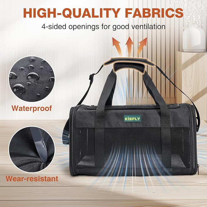 Airline Approved Cat Carrier 17"x11"x9.5", Under Seat Pet Travel Bag | TSA-friendly soft carrier with breathable mesh, top opening and foldable design. Fits cats up to 12 lbs for cabin travel. - Image 2