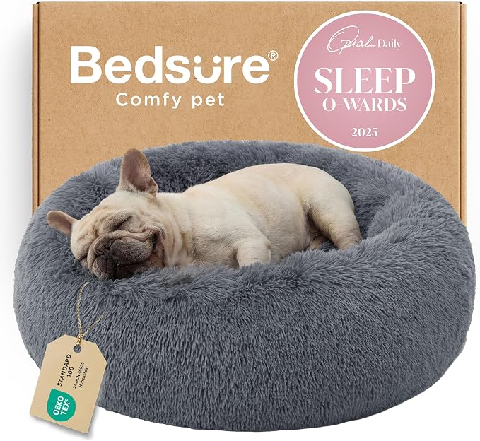 Bedsure Calming Dog Bed Medium Size Dog Donut Washable Pet Bed,30ins | Fluffy Faux Fur Round Cuddler,Machine Washable,Anti-Slip Bottom,Anti-Anxiety,Deep Sleeping for Pets Up to 45 Lbs,Dark Grey by Unknown