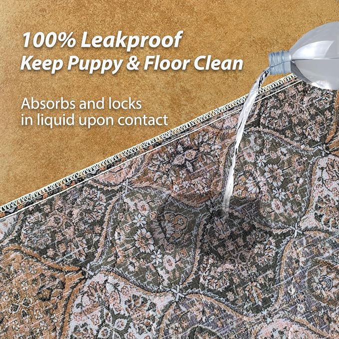 nunubaby Washable Pee Pads for Dogs, Stylish, Non-Slip and Leak-Proof Pee Pads. Reusable Potty Pads for Dogs for Crates and Floors.(Brown/Multi,54" x54" ) - Image 3