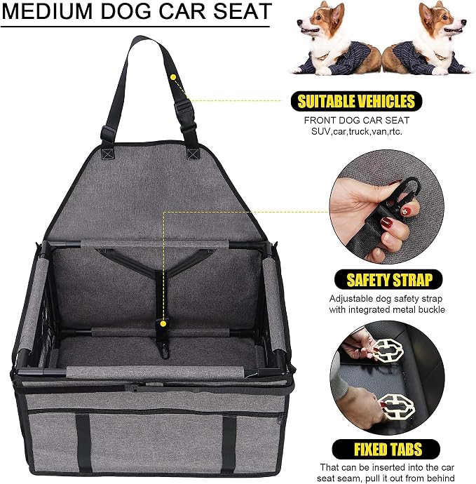 GENORTH Dog Car Seats for Small and Medium Dogs,Portable Puppy/Pet Car Booster Seat with Clip-On Leash and Mesh Window for Pet Up to 20 lbs - Image 3