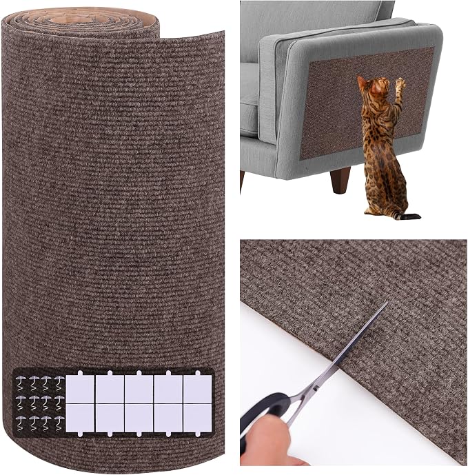 15.7'' x 23.6'' Cat Scratch Furniture Protector Cat Wall Scratcher Mat AdhesiveTrimmable Cloth Couch Anti-Scratch Cover DIY Climb Couch Protector from Claws, Replacement Pads，Brown by Unknown