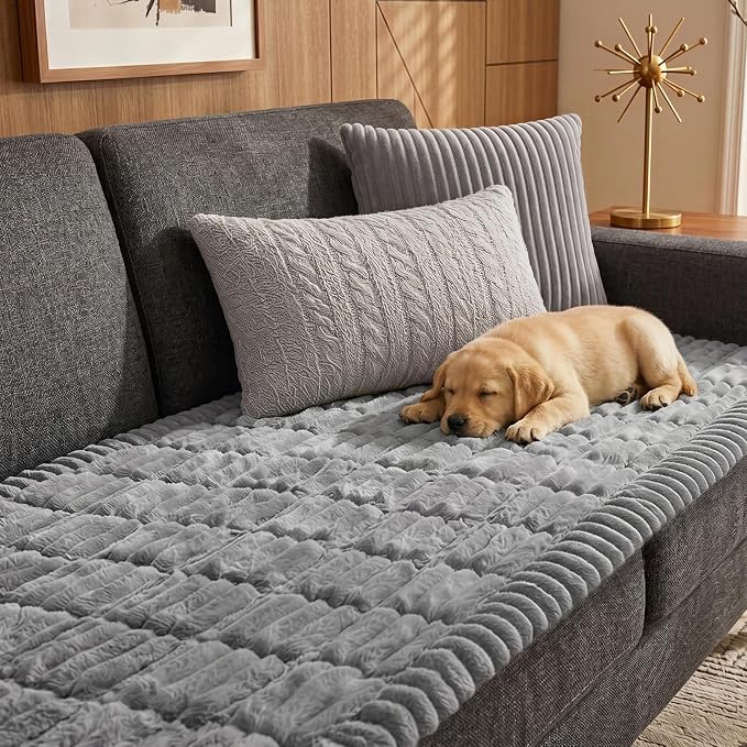 Fixwal Waterproof Flannel Dog Couch Cover, 27.6" x 82.7", Light Gray | Integrated TPU Barrier, Non-Slip Backing, Machine Washable, Pet Friendly, Easy Clean Pet Hair, Soft Sofa Cushion Protector by Fixwal