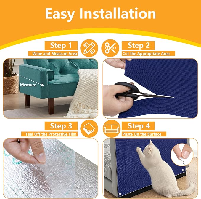 Cat Scratch Pad for Wall, Scratch Furniture Protector(39.3”×15.8”) | Cuttable and Adhesive Cat Scratching Mat, Fun Interactive Scratcher (Dark Blue) - Image 6