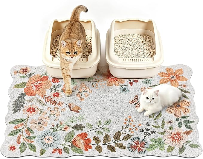 Cat Litter Mat,35"x23" Large Cute Litter Box Mat,Traps 100% Litter | Easy Clean for Scatter Control, Soft on Kitty Paws, Bohe cat food mat,Waterproof Urine Protection, Non-Slip, decor litter mat by YOSEPATI