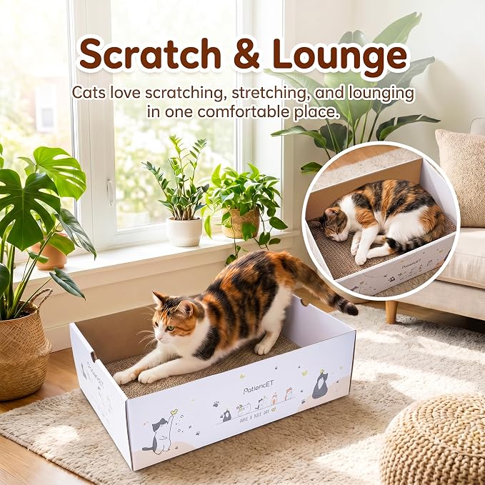 PatiencET Cat Scratch Pad with Box, Corrugated Cardboard Scratcher | Raised edges, less mess, cozy lounge, furniture protection, double-sided scratch surface, replaceable design, catnip included - Image 6